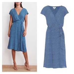VELVET • Tamar Printed Challis
Wrap Dress in Atlas (Blue) • Medium